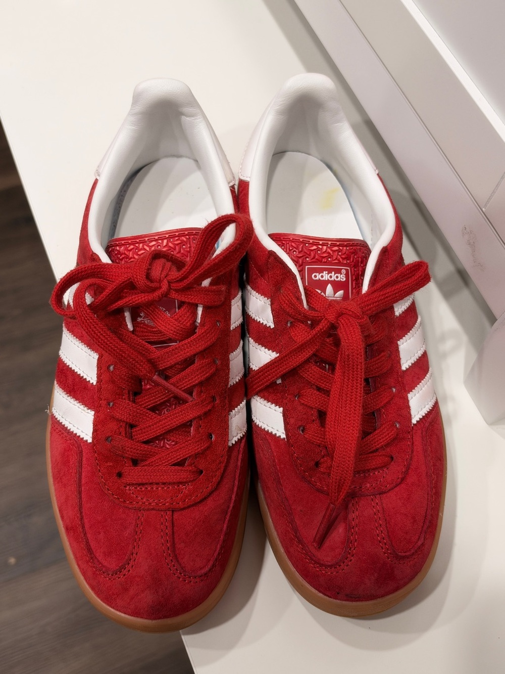 adidas GAZELLE Red Suede Sneakers with White Stripes